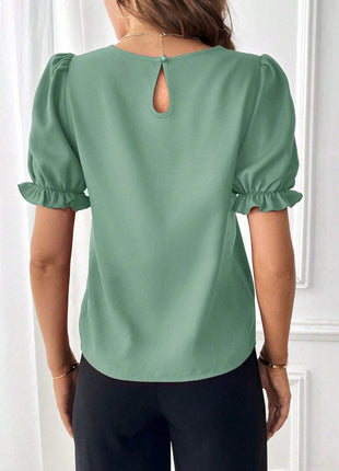 Round Neck Flounce Sleeve Blouse - MimiStylez