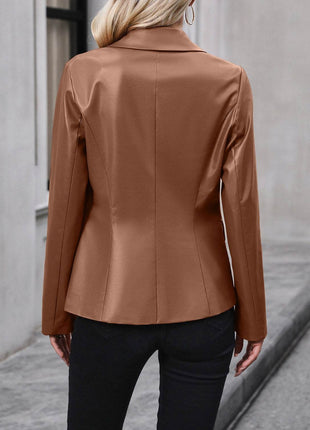 Button Up Collared Neck Blazer - MimiStylez