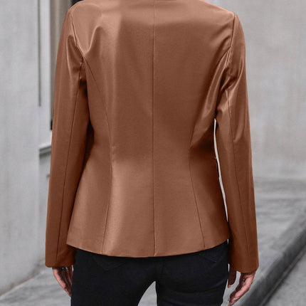 Button Up Collared Neck Blazer - MimiStylez
