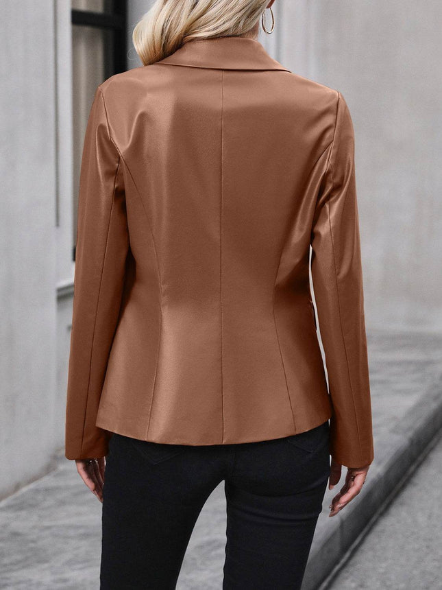 Button Up Collared Neck Blazer - MimiStylez