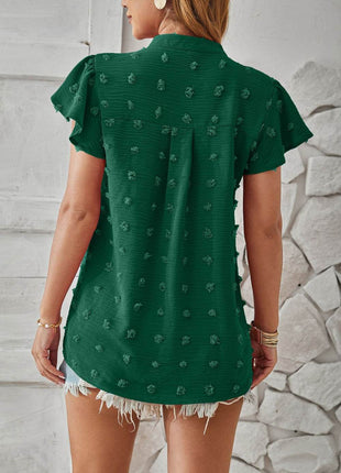 Swiss Dot Notched Cap Sleeve T-Shirt - MimiStylez