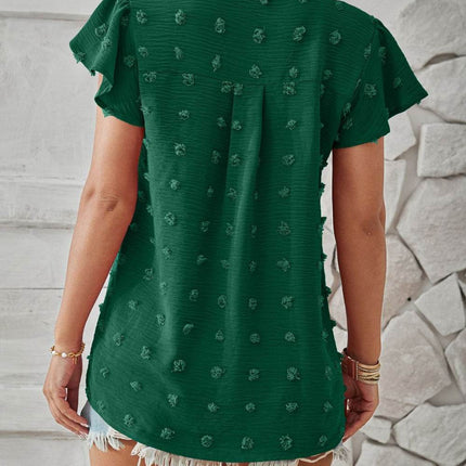 Swiss Dot Notched Cap Sleeve T-Shirt - MimiStylez