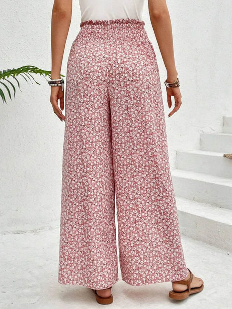 Tied Printed Wide Leg Pants - MimiStylez