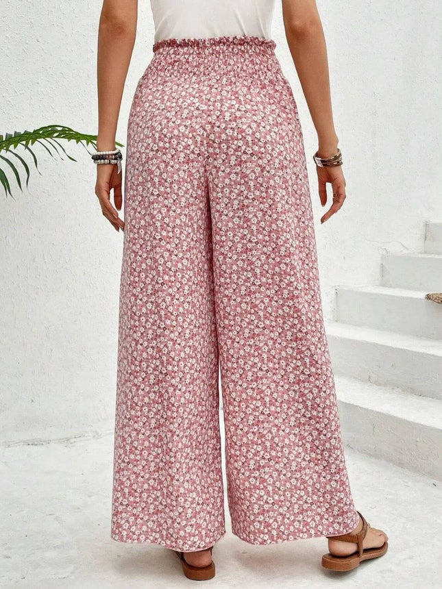 Tied Printed Wide Leg Pants - MimiStylez