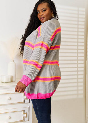Woven Right Ribbed Long Sleeve Cardigan - MimiStylez