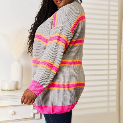 Woven Right Ribbed Long Sleeve Cardigan - MimiStylez