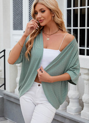 Eyelet Open Front Half Sleeve Cardigan - MimiStylez