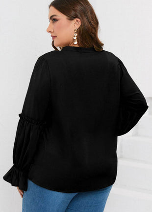 Plus Size Ruffled Tie Neck Flounce Sleeve Blouse - MimiStylez