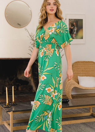 ODDI Full Size Floral Smocked Tied Back Maxi Dress - MimiStylez