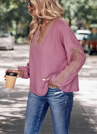 Lace Detail V-Neck Top - MimiStylez