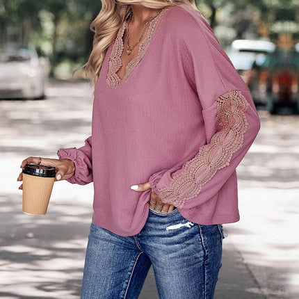 Lace Detail V-Neck Top - MimiStylez
