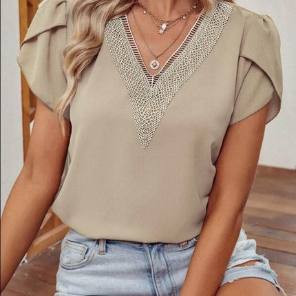 V-Neck Petal Sleeve Blouse - MimiStylez