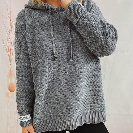 Drawstring Long Sleeve Hooded Sweater - MimiStylez