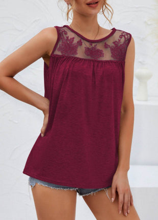 Lace Detail Round Neck Tank - MimiStylez