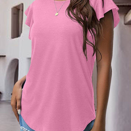 Ruffled Round Neck Cap Sleeve Blouse - MimiStylez