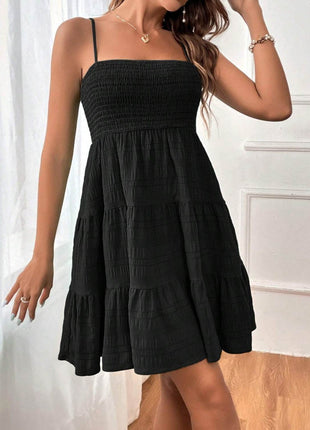 Smocked Tiered Sleeveless Mini Dress - MimiStylez