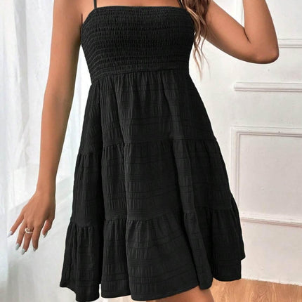 Smocked Tiered Sleeveless Mini Dress - MimiStylez