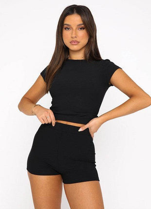 Women's Solid Color Short-sleeved Casual Shorts Suit - MimiStylez