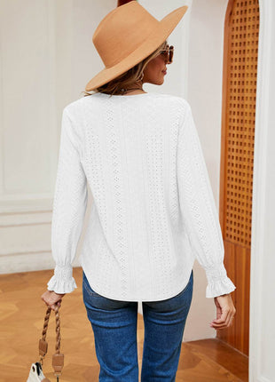 Contrast Flounce Sleeve Blouse - MimiStylez