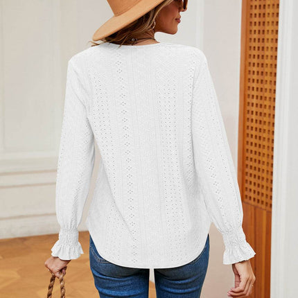 Contrast Flounce Sleeve Blouse - MimiStylez