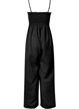 Smocked Spaghetti Strap Wide Leg Jumpsuit - MimiStylez