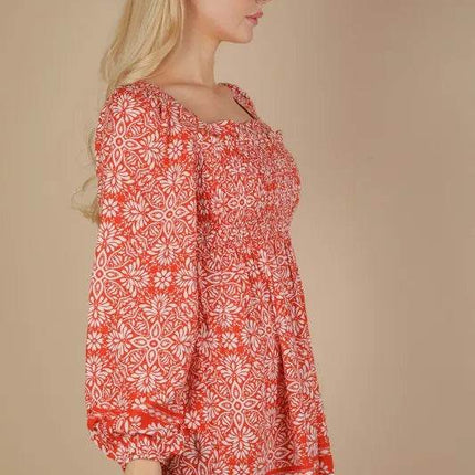 VERY J Printed Smocked Chest Boho Mini Dress - MimiStylez
