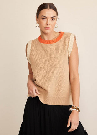In February Contrast Round Neck Sweater Vest - MimiStylez