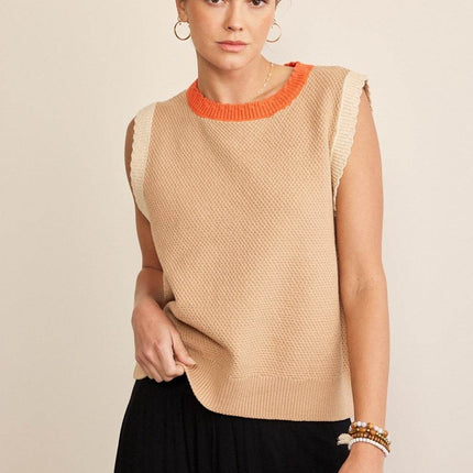 In February Contrast Round Neck Sweater Vest - MimiStylez