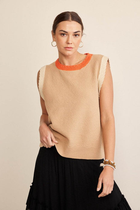 In February Contrast Round Neck Sweater Vest - MimiStylez