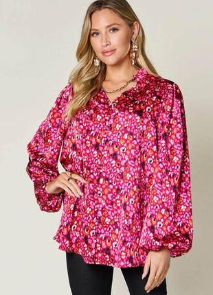 Double Take Full Size Printed Long Sleeve Blouse - MimiStylez