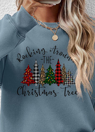 Christmas Tree Graphic Round Neck Sweatshirt - MimiStylez