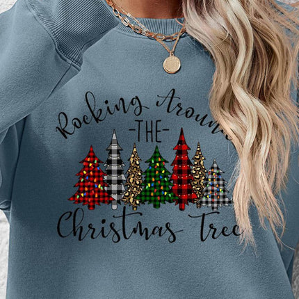 Christmas Tree Graphic Round Neck Sweatshirt - MimiStylez