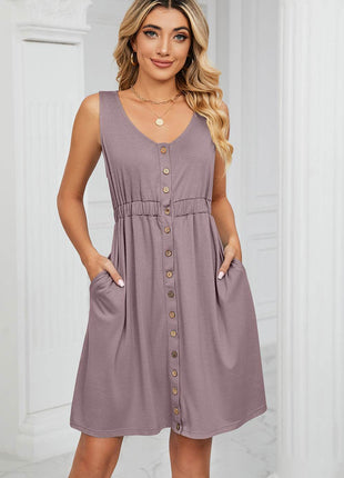 Buttoned Wide Strap Mini Dress - MimiStylez