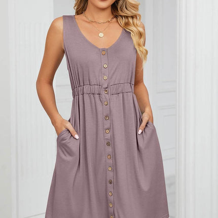 Buttoned Wide Strap Mini Dress - MimiStylez