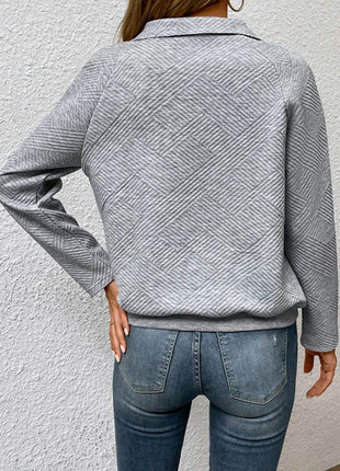 Half Buttoned Collared Neck Sweatshirt with Pocket - MimiStylez