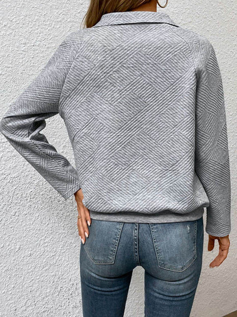 Half Buttoned Collared Neck Sweatshirt with Pocket - MimiStylez