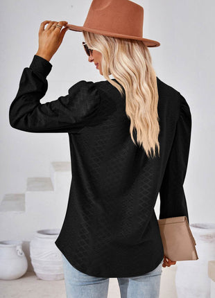 V-Neck Puff Sleeve Blouse - MimiStylez