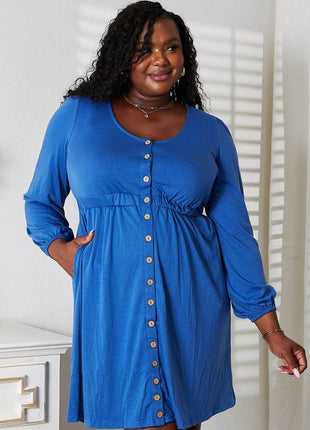 Double Take Scoop Neck Empire Waist Long Sleeve Magic Dress - MimiStylez