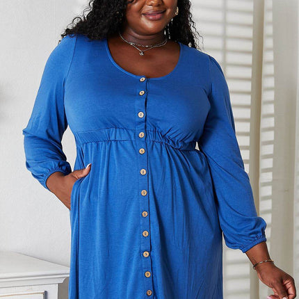 Double Take Scoop Neck Empire Waist Long Sleeve Magic Dress - MimiStylez