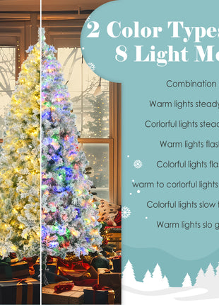 6FT Flocked Pre Lit Christmas Tree - With Tree & Garland & Wreath. - Colored 8 Mode LED Lights and Pine Cones