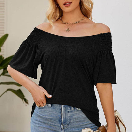 Smocked Round Neck Flutter Sleeve T-Shirt - MimiStylez