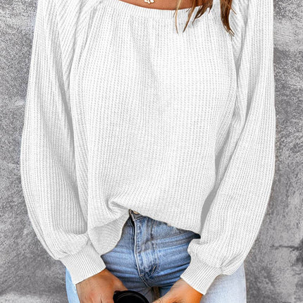 Square Neck Waffle-Knit Top - MimiStylez