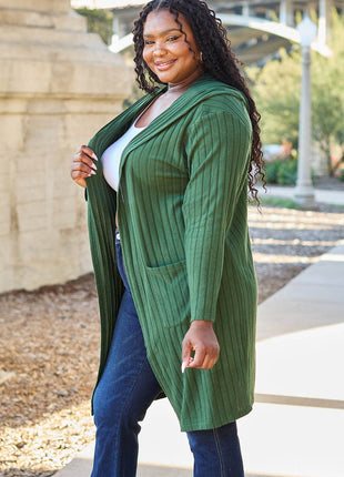 Basic Bae Full Size Hooded Sweater Cardigan - MimiStylez
