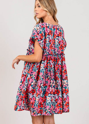 SAGE + FIG Floral Button Down Short Sleeve Mini Dress - MimiStylez