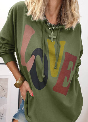 LOVE Drawstring Dropped Shoulder Hoodie - MimiStylez