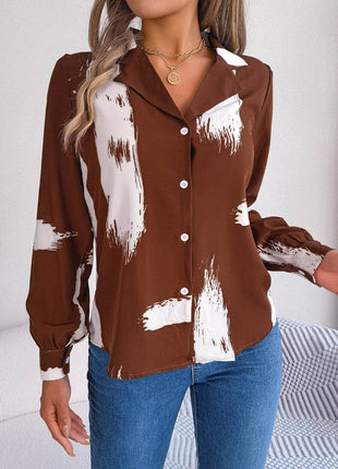 Printed Collared Neck Button Up Shirt - MimiStylez