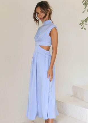 Cutout Mock Neck Sleeveless Ruched Dress - MimiStylez