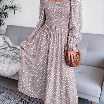 Smocked Square Neck Flounce Sleeve Dress - MimiStylez
