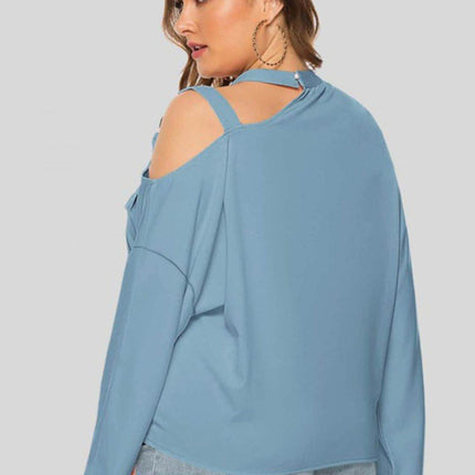 Plus Size Cold-Shoulder Tied Top - MimiStylez