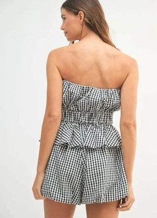 MABLE Gingham Tube Top and Shorts Set - MimiStylez